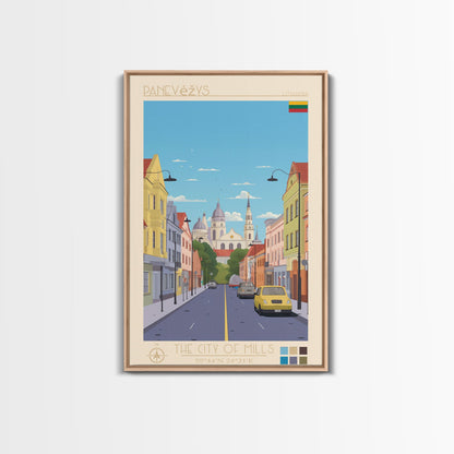 Panevėžys Lithuania Travel Poster Framed Canvas Print, Midcentury Modern Art, Pop Art Wall Decor, Scenic Living Room Art, Bedroom Gift