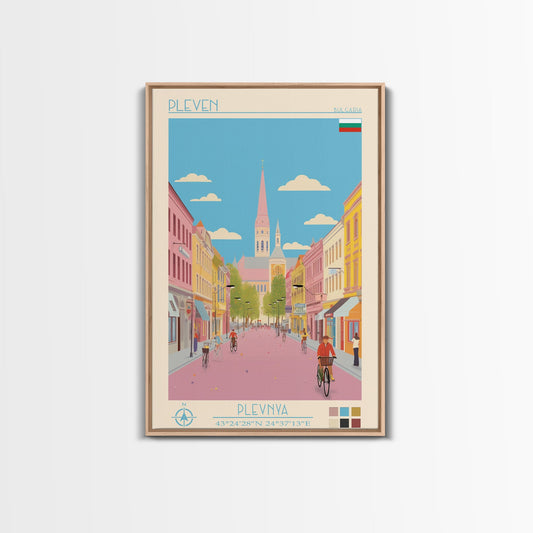 Pleven Bulgaria Travel Poster Framed Canvas Print, Midcentury Modern Art, Pop Art Wall Decor, Scenic Wall Art, Living Room Decoration, Office Gift