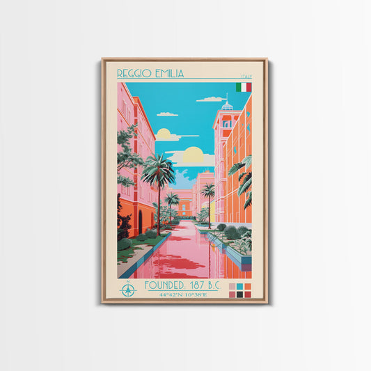 Reggio Emilia Italy Travel Poster Framed Canvas Print, Midcentury Modern Art, Pop Art Wall Decor, Scenic Wall Art, Living Room Decoration, Office Art