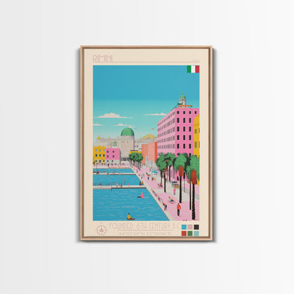 Rimini Italy Travel Poster Framed Canvas Print, Midcentury Modern Art, Pop Art Wall Decor, Scenic Bedroom Art, Office Decoration