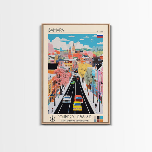 Samara Russia Travel Poster Framed Canvas Print, Midcentury Modern Art, Pop Art Wall Decor, Home Decor, Office Decoration, Scenic Art