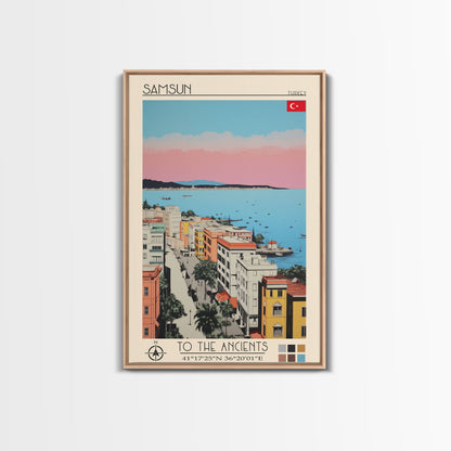 Samsun Turkey Travel Poster Framed Canvas Print, Midcentury Modern Art, Pop Art Wall Decor, Living Room Art, Vacation Gift