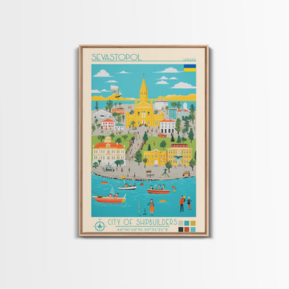 Sevastopol Ukraine Travel Poster Framed Canvas Print, Midcentury Modern Art, Pop Art Wall Decor, Bedroom Decor, Vacation Gift