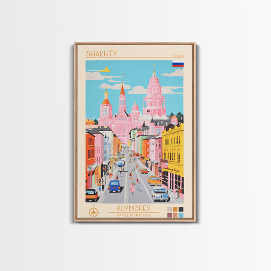Shakhty Russia Travel Poster Framed Canvas Print, Midcentury Modern Art, Pop Art Wall Decor, Living Room Art, Bedroom Decoration