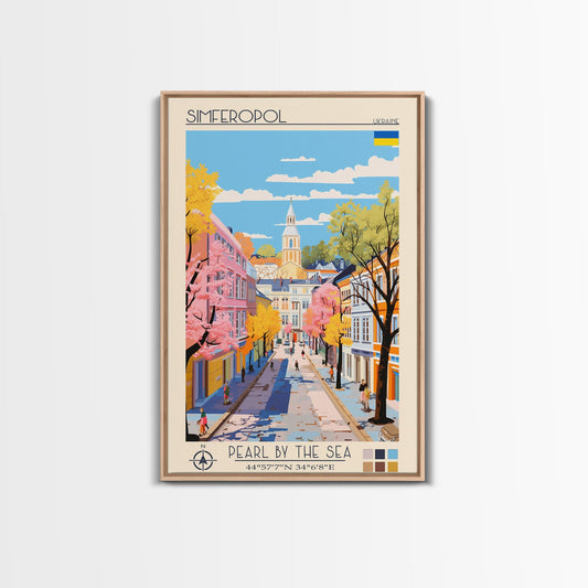 Simferopol Ukraine Travel Poster Framed Canvas Print, Midcentury Modern Art, Pop Art Wall Decor, Living Room Art, Vacation Gift
