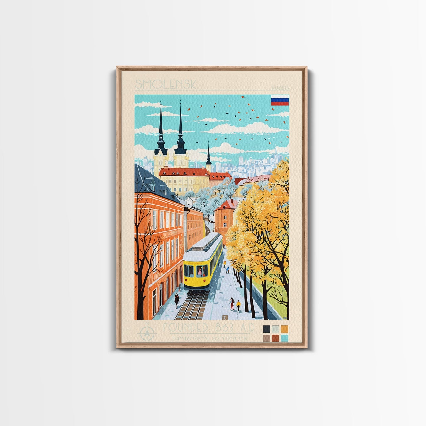 Smolensk Russia Travel Poster Framed Canvas Print, Midcentury Modern Art, Pop Art Wall Decor, Home Decor, Office Art