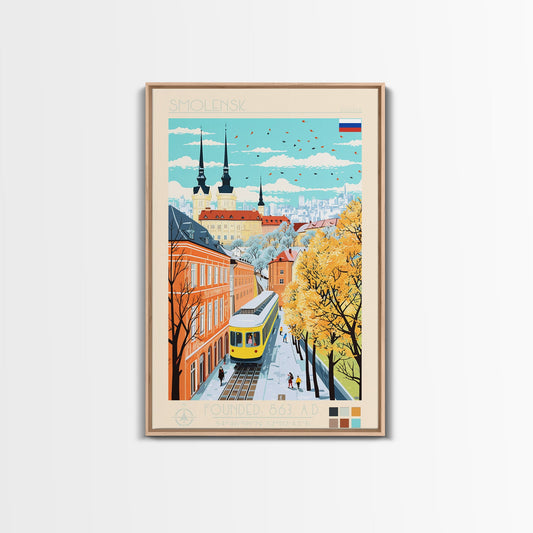 Smolensk Russia Travel Poster Framed Canvas Print, Midcentury Modern Art, Pop Art Wall Decor, Home Decor, Office Art