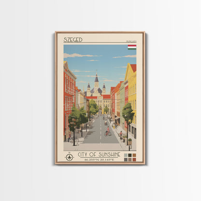 Szeged Hungary Travel Poster Framed Canvas Print, Midcentury Modern Art, Pop Art Wall Decor, Living Room Art, Vacation Gift
