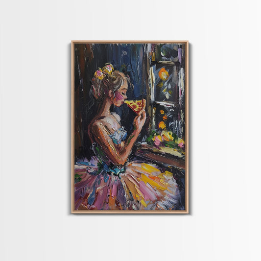 Ghost Ballerina Having A Slice Of Pizza, Halloween Decor Cottage Core Mashup