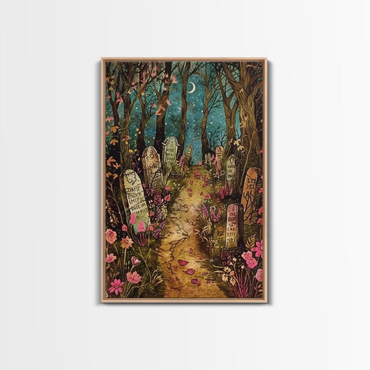 Haunted House in the Woods Framed Canvas Print, Spooky Wall Art, Halloween Haunted Mansion, Gothic Horror Decor, Framed Canvas Print