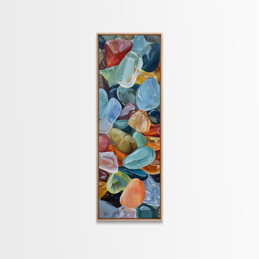 Colorful Textured Canvas Painting of Glass Rocks, Nature Art Print for Living Room, Oversized Canvas Art, Narrow Wall Art Print, Modern Art