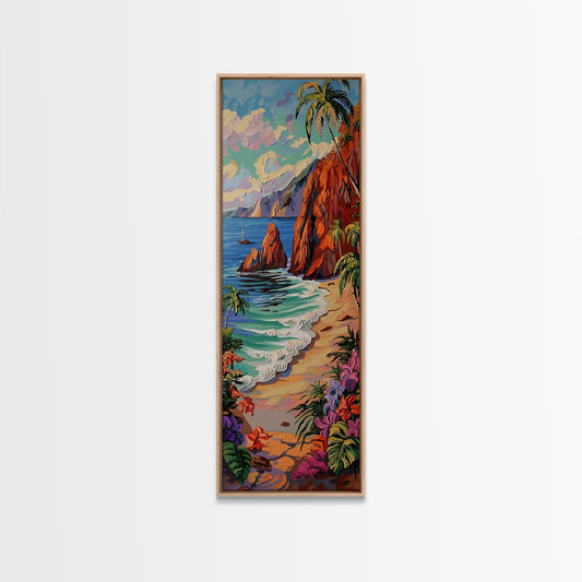 Colorful Hawaii Coastal Art Printed and Framed on Canvas, Beach House Wall Art Decor, Textured Canvas Painting, Modern Art for Living Room