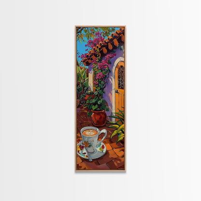 Rustic Garden Oil Painting Framed and Printed on Canvas, Tall Narrow Triptych Art Print, Coastal Art, Coffee Art, Contemporary Art Print