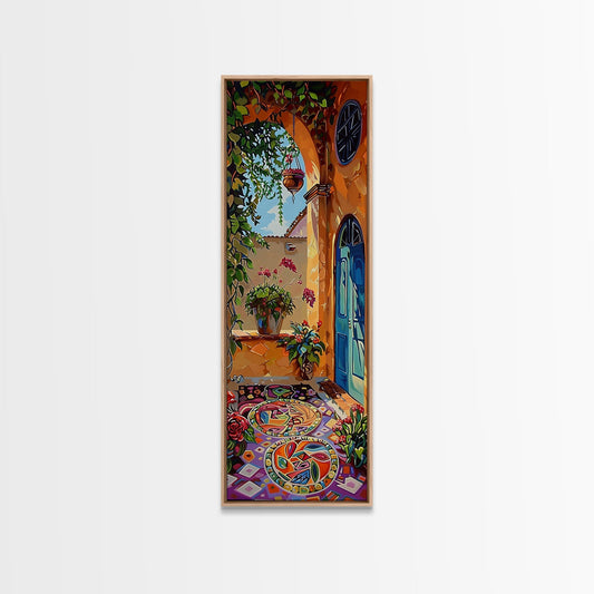 Colorful Spanish Botanical Canvas Art Framed, Oversized Narrow Framed Art for Living Room, Floral Canvas Art, Kitchen Art Print