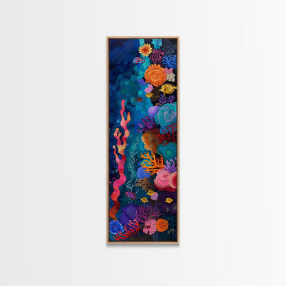 Colorful Underwater Art Print, Vibrant Wall Art Framed on Canvas, Black Light Poster, Fish Poster Art, Vertical Canvas Art, Living Room Art