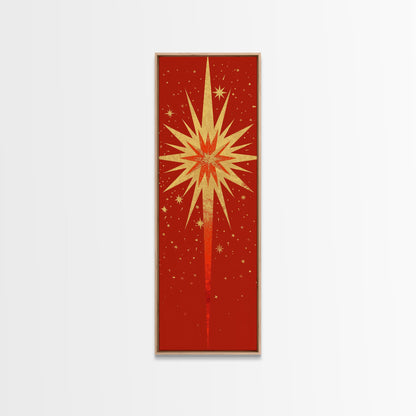 Retro Sunburst Art on Distressed Background - Framed Canvas Print, Midcentury Modern Skinny Art, Tall Wall Art for Living Room or Bedroom Decor