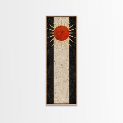 Abstract Sunburst Design on Distressed Background - Framed Canvas Print, Midcentury Modern Art, Skinny Art, Tall Art, Living Room Wall Decor