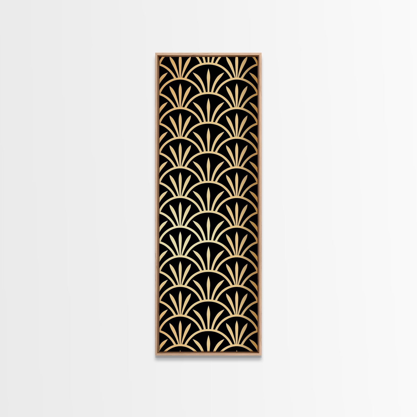 Retro Flower Motif in Orange and Green Tones - Framed Canvas Print, Midcentury Modern Art, Skinny Art, Tall Art, Living Room Wall Decor, Boho Art