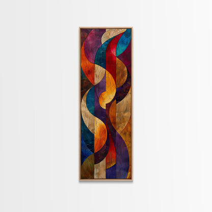 Colorful Abstract Design in Swirling Patterns - Framed Canvas Print, Midcentury Modern Art, Skinny Art, Tall Art, Living Room Wall Decor, Boho Art