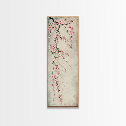 Cherry Blossoms, Full Bloom, Japanese Art, Skinny Art, Tall Art, Framed Canvas Print, Ukiyo-e Style