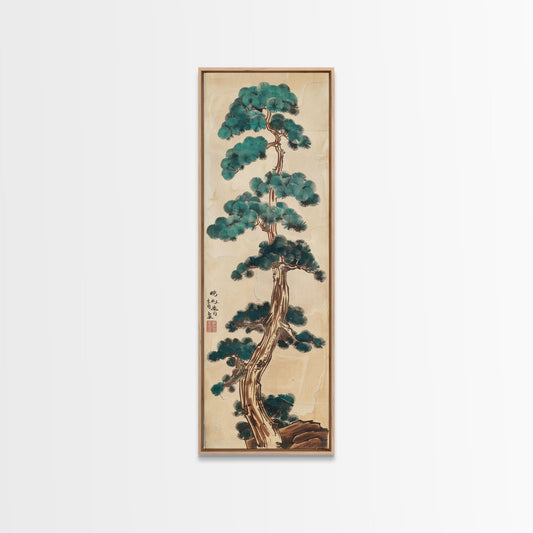 Japanese Pines Artistic Interpretation Tall Branches Skinny Art Tall Art Framed Canvas Print Japanese Style Art Ukiyo-e Art Wood Block Print Classic