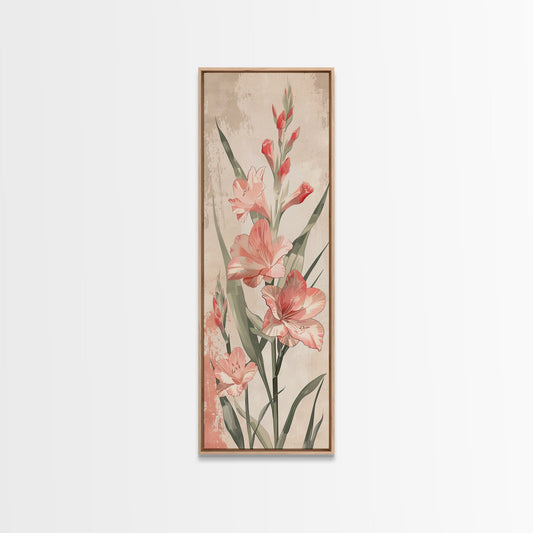 Canvas Print Soft Pink Gladiolus Flowers, Vintage-Inspired Floral Art For Bedroom Or Living Room, Romantic Wall Decoration