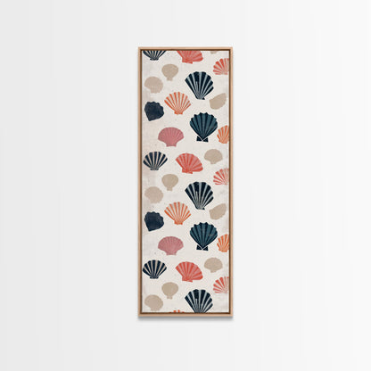 Patterned Sea Shells in Various Colors on a Light Background Ukiyo-e Art Japanese Framed Canvas Print Skinny Tall Art