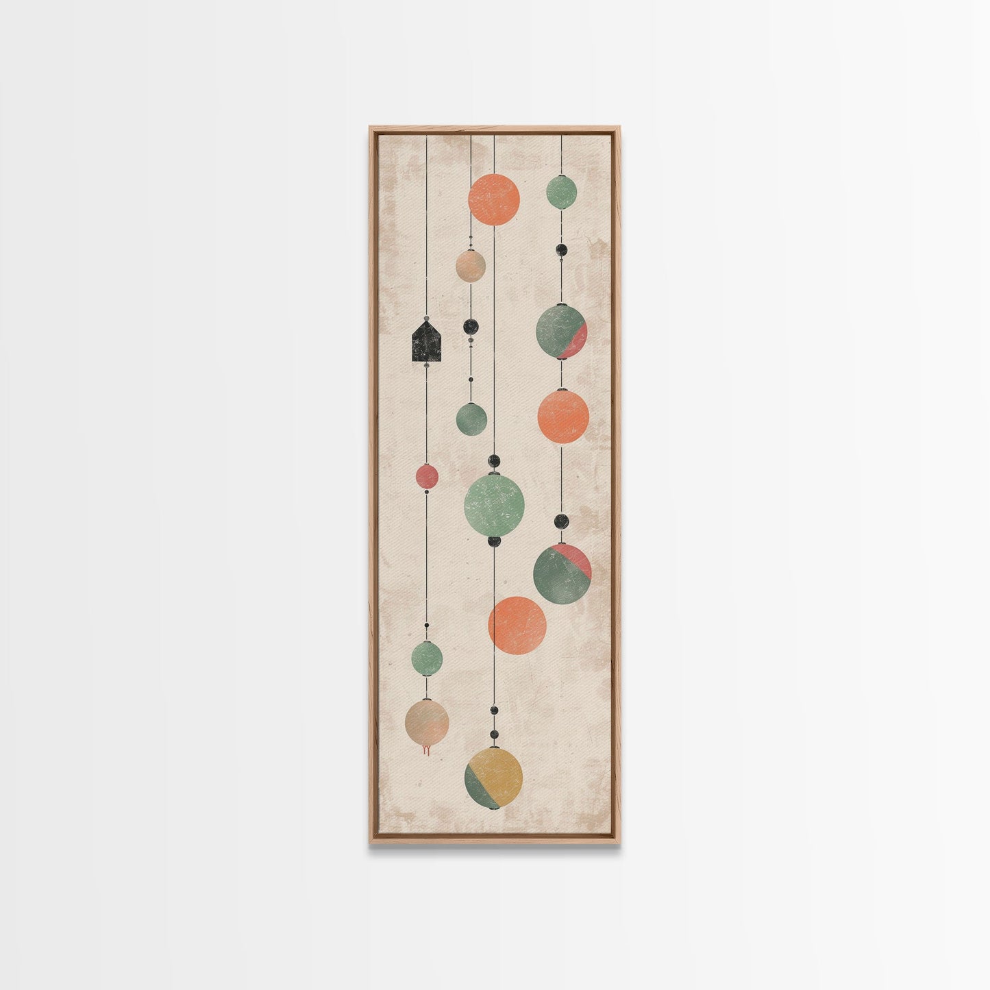 Abstract Hanging Lanterns On A Rustic Background – Framed Canvas Print With Skinny Art And Tall Art In Ukiyo-E Art And Japanese Style Art