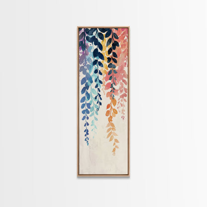 Colorful Leaves Hanging From Branches - Skinny Art Tall Art Framed Canvas Print Japanese Style Art Ukiyo-e Art