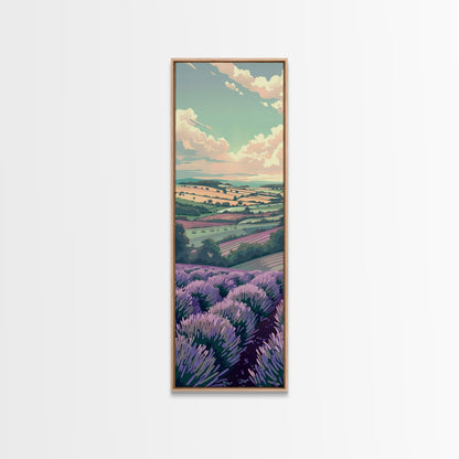 Lavender Fields With Rolling Hills - Skinny Art Tall Art Framed Canvas Print Japanese Style Art Ukiyo-e Art