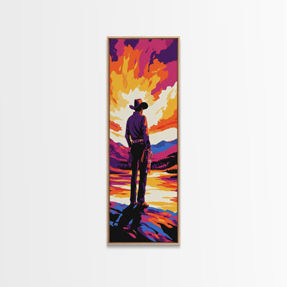 Bold Cowboy Sunset Canvas Print pink orange wall art southwest wall art extra wide art rustic decor farmhouse art tall narrow art
