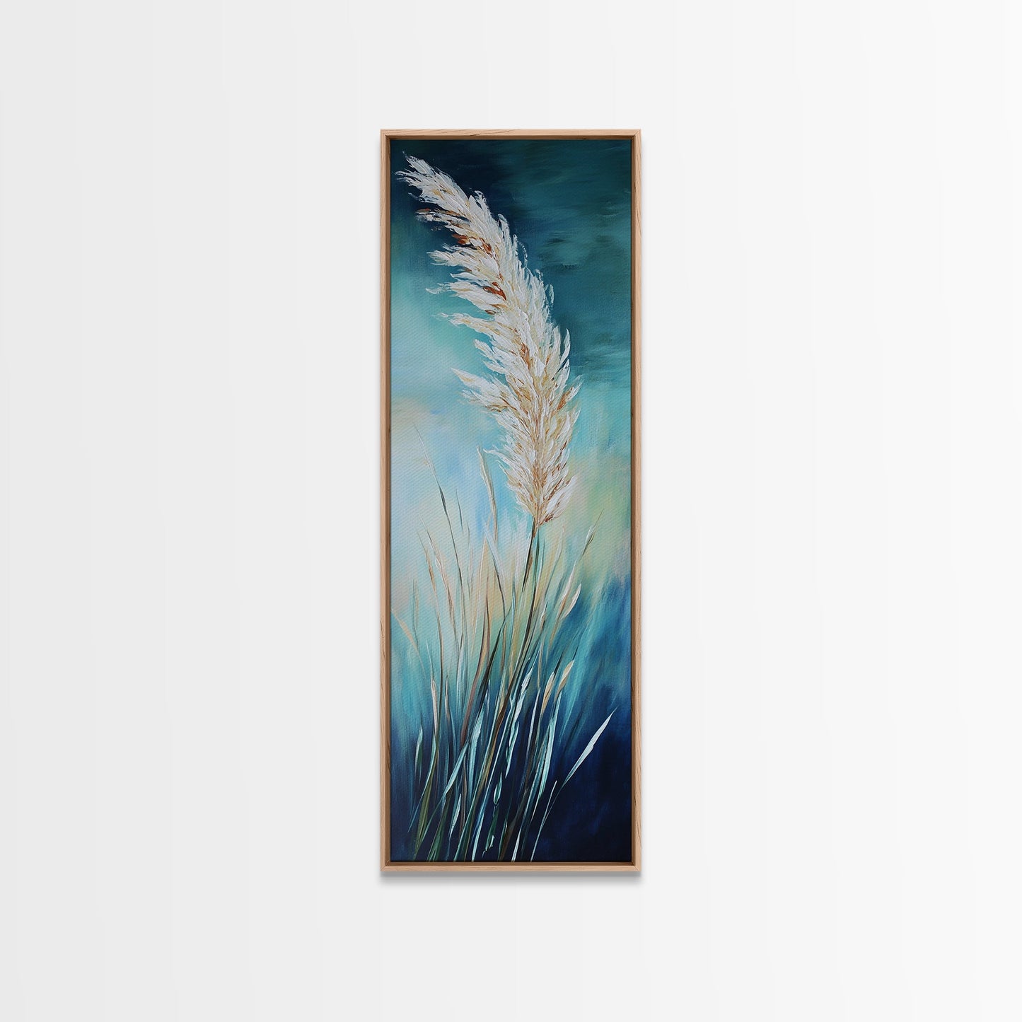 Soft Blue Pampas Grass Canvas Print botanical prints, tall narrow art, wabi sabi art, coastal decor, sage green wall art, modern farmhouse decor, extra wide art, minimalist art, bedroom art