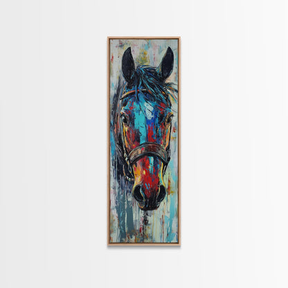 Abstract Horse Portrait Framed Canvas Print Moody Art Rustic Wall Art Southwest Wall Art Extra Tall Narrow Art