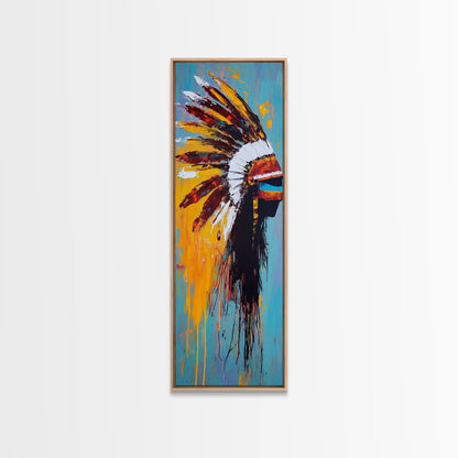 Bold Feather Headdress Canvas Print Afrocentric Wall Art Southwest Wall Art Colorful Portrait Painting Vertical Wall Art