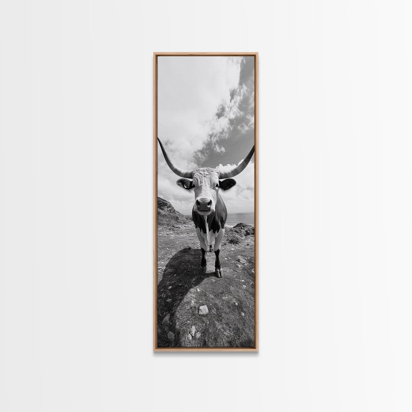 Texas Longhorn Art, Canvas Print, rustic decor, bull and bear art, cowboy western wall art, farmhouse decor, barn landscape oil painting