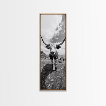 Texas Longhorn Art, Canvas Print, rustic decor, bull and bear art, cowboy western wall art, farmhouse decor, barn landscape oil painting