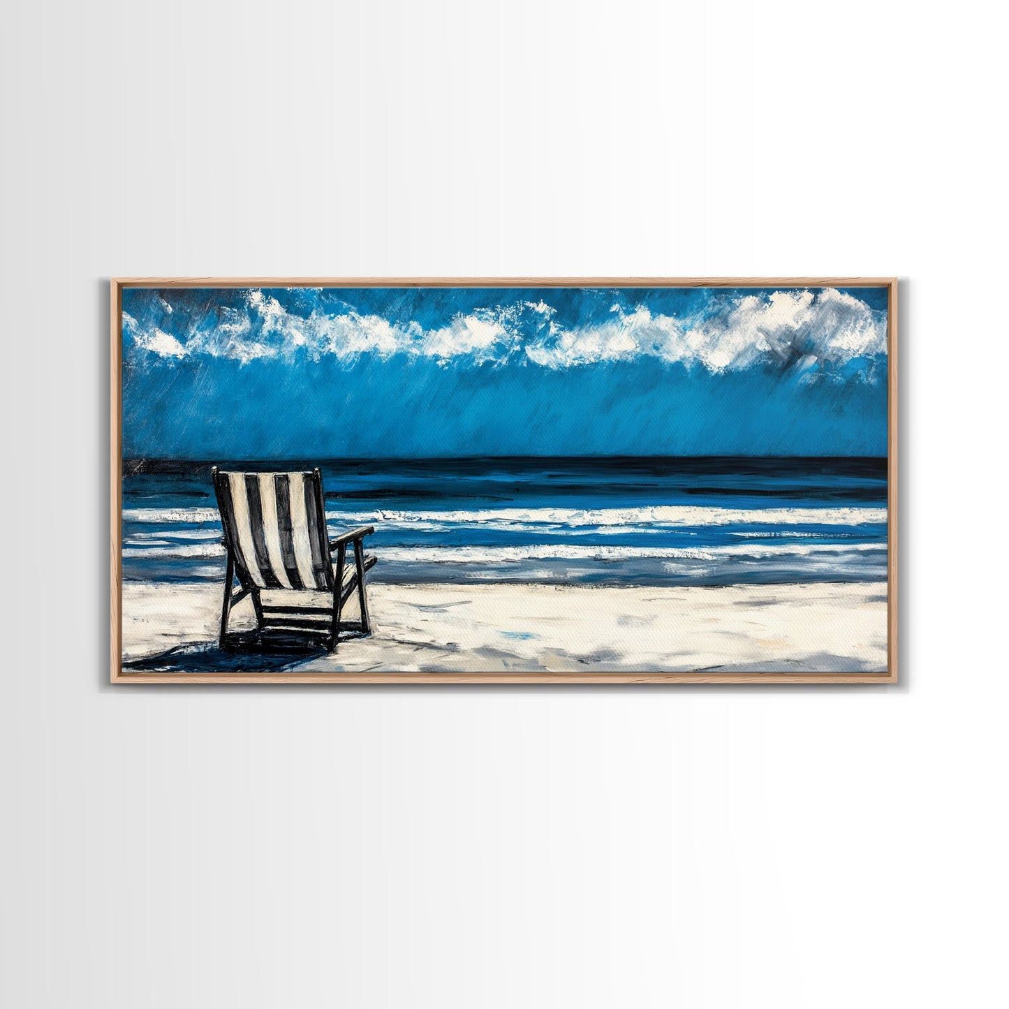 Beach Chair, coastal decor, nautical painting, seascape painting, ocean view, lake Tahoe art, blue and green wall art, Framed Canvas Print, surf