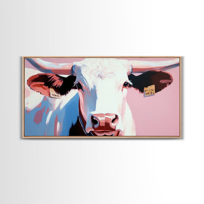 Texas Longhorn, Rustic Wall Art, Bull and Bear Art, Southwest Wall Art, Extra Wide Art, Pink Orange Wall Art, Canvas Print, Farmhouse Art