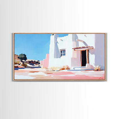 Adobe house, southwest art, rustic decor, framed canvas print, landscape painting, minimalist art, extra wide art, Joshua tree art
