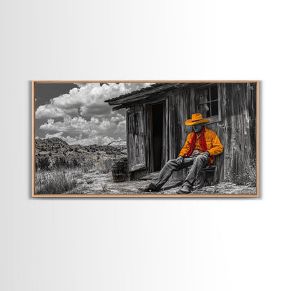 Cowboy Cabin Framed Canvas Print | Rustic Wall Art | Southwest Decor | Chicano Art | Above Couch Art | Moody Art | Western Landscape Art