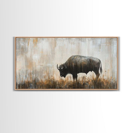Bison Painting, Framed Canvas Print, Rustic Wall Art, Moody Art, Southwest Wall Art, Extra Wide Art, Farmhouse Art, Above Couch Art