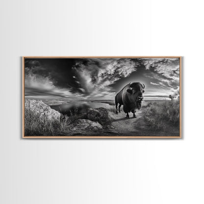 Bison Landscape, Southwest Wall Art, Rustic Wall Art, Moody Art, Panoramic Art, Extra Wide Art, Nature Wall Art, Framed Canvas Print