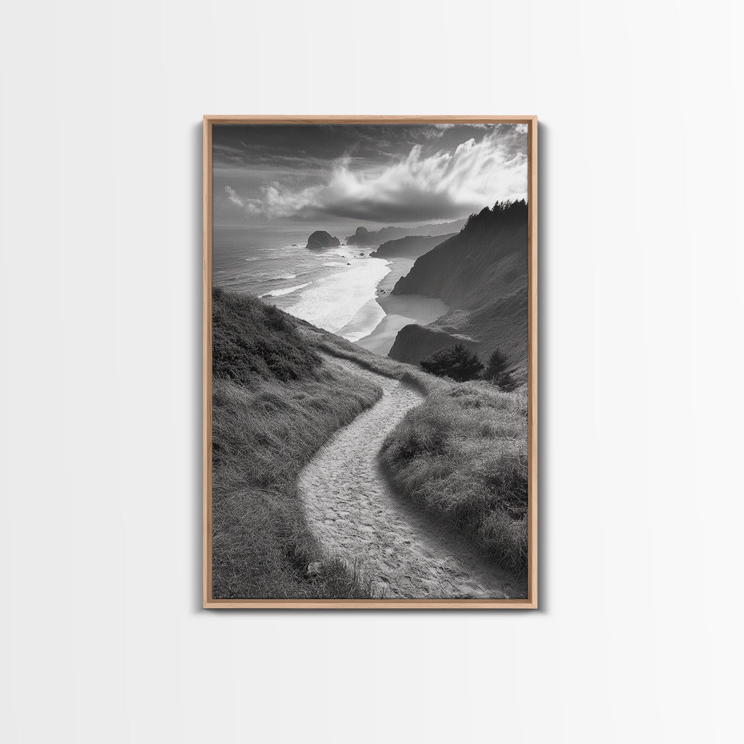 Coastal Pathway, coastal landscape art, seascape painting, nature trail print, ocean decor, beach house art, framed canvas print, nautical decor