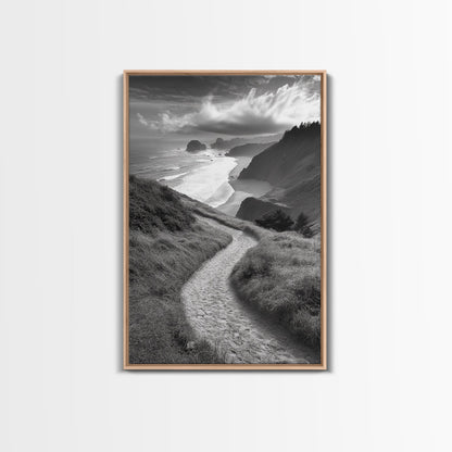 Coastal Pathway, coastal landscape art, seascape painting, nature trail print, ocean decor, beach house art, framed canvas print, nautical decor