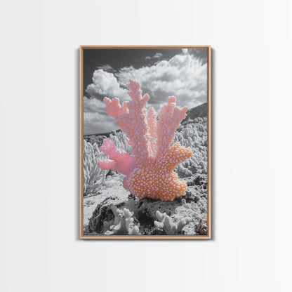 Ocean coral, coastal decor, nautical painting, framed canvas print, marine life art, whimsical ocean scene, tropical beach house wall art