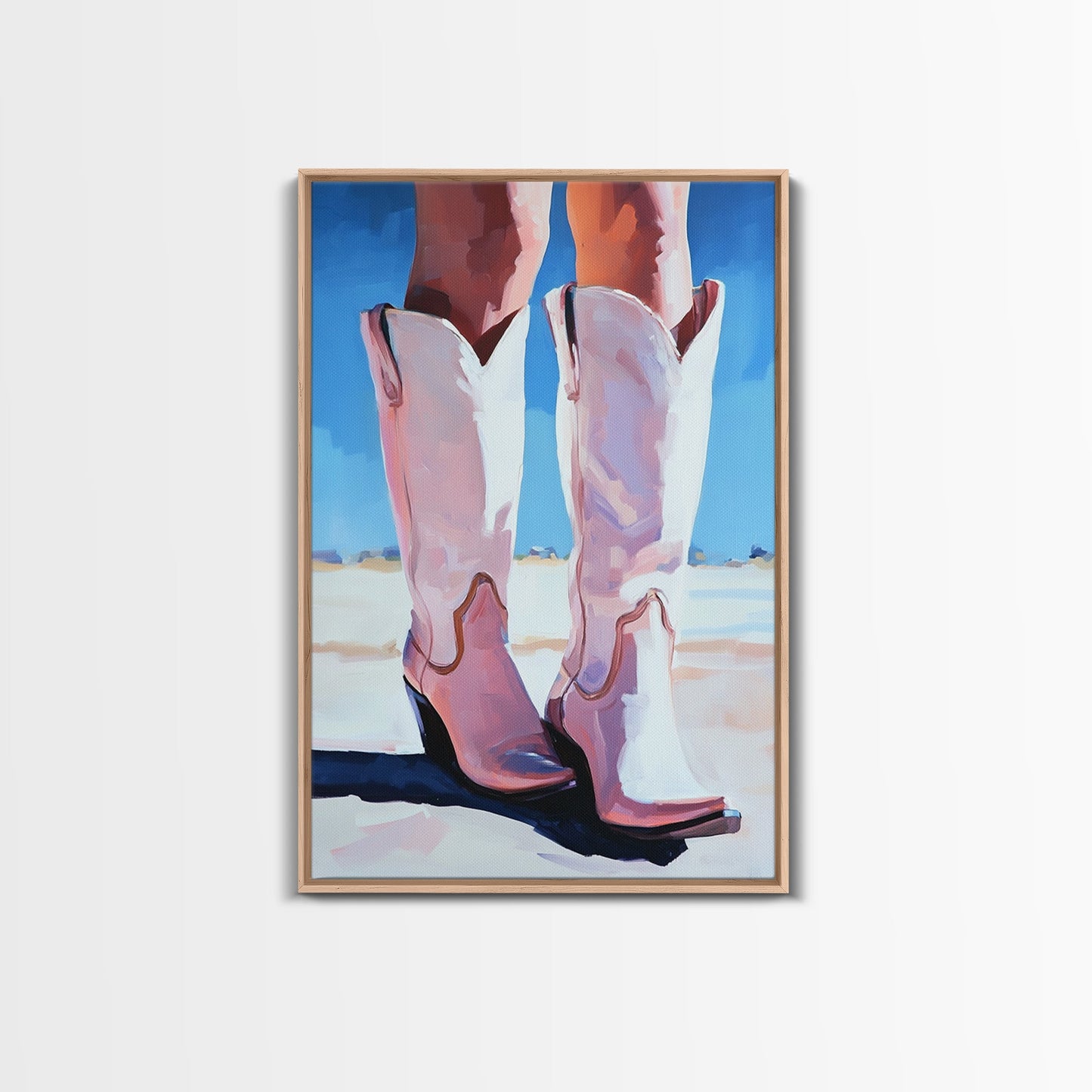Cowgirl Boots, coastal cowgirl wall art, pink abstract art, rustic art, fashion painting, boho art, framed canvas print, gift idea