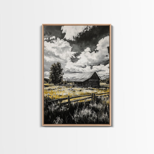 Rustic Barn, Farmhouse Art, Canvas Print, rustic wall art, barn landscape oil painting, smoky mountain art, wabi sabi wall art, vintage Christmas