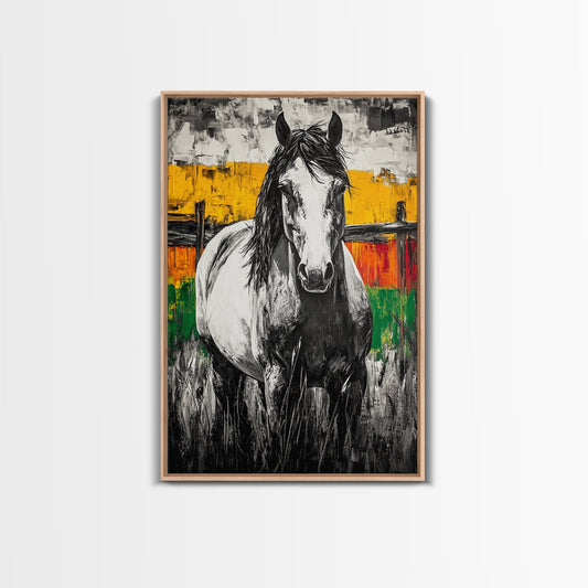 Black and White Horse, Vintage Horse Art, Southwest Wall Art, Farmhouse Art, Rustic Wall Art, Canvas Print, Western Decor, Moody Art