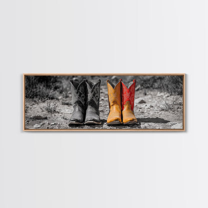 Cowboy Boots, Western Decor, Rustic Wall Art, Country Style Art, Farmhouse Art, Moody Art, Extra Wide Art, Framed Canvas Print