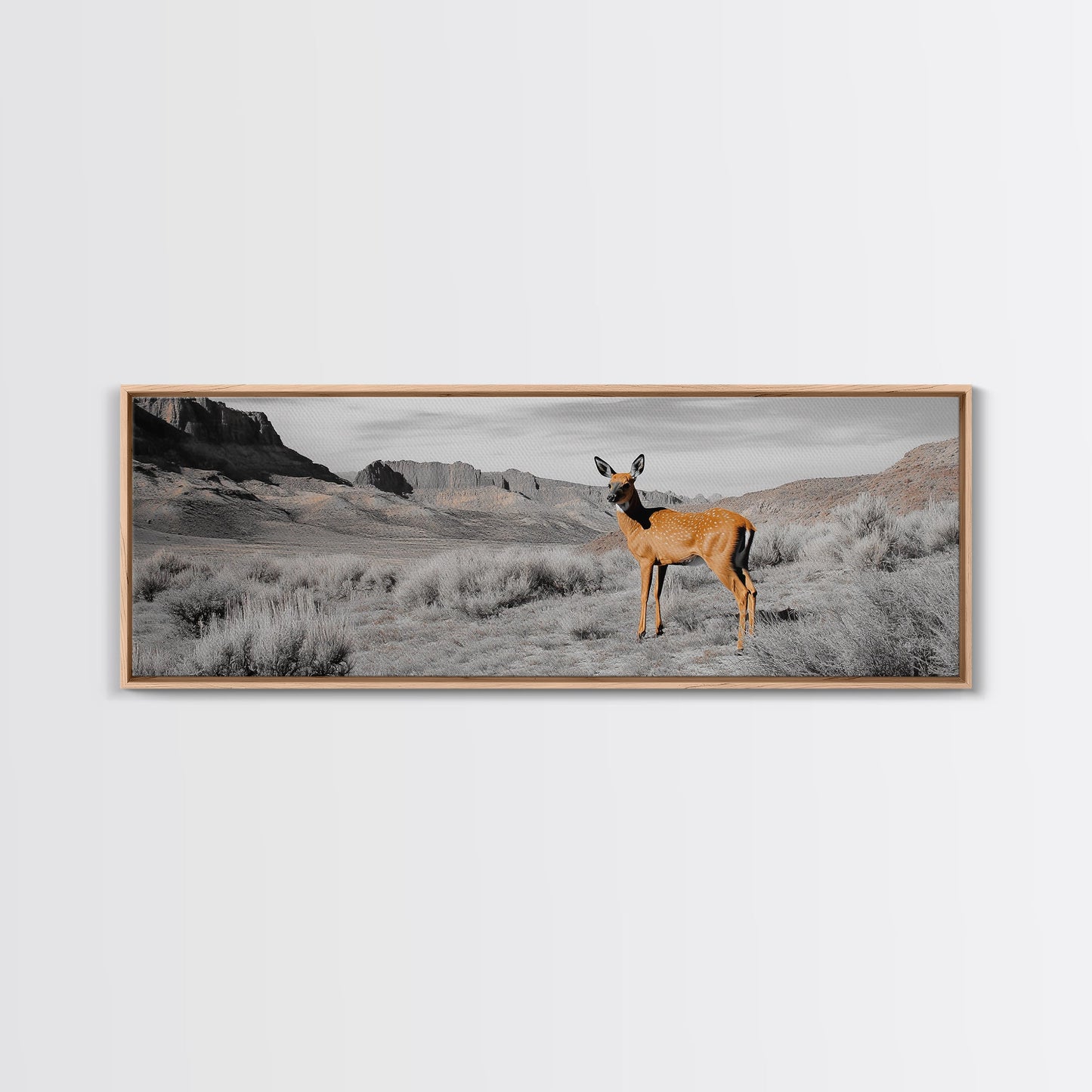 Desert Deer, Southwest Wall Art, Wildlife Painting, Rustic Wall Art, Nature Decor, Extra Wide Art, Horizontal Wall Art, Framed Canvas Print